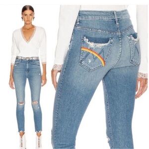 MOTHER High Waisted Looker Ankle Chew Learning To Hula Rainbow Pocket Jeans